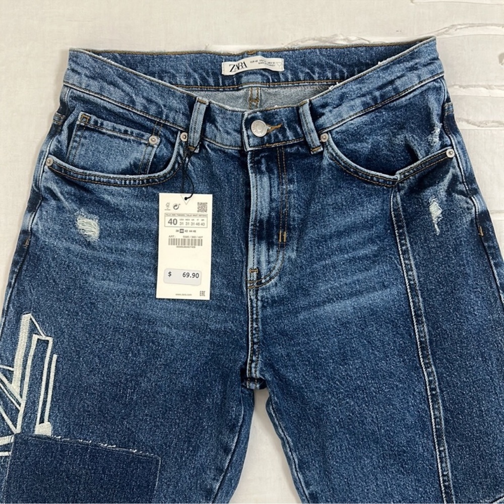 Zara Denim Patchwork Jeans Size 31 NWT unisex